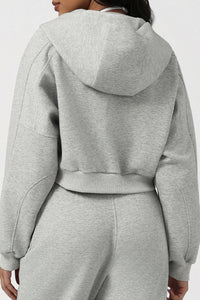 Women Cropped Hooded Zip-Up Casual Sportswear Jacket