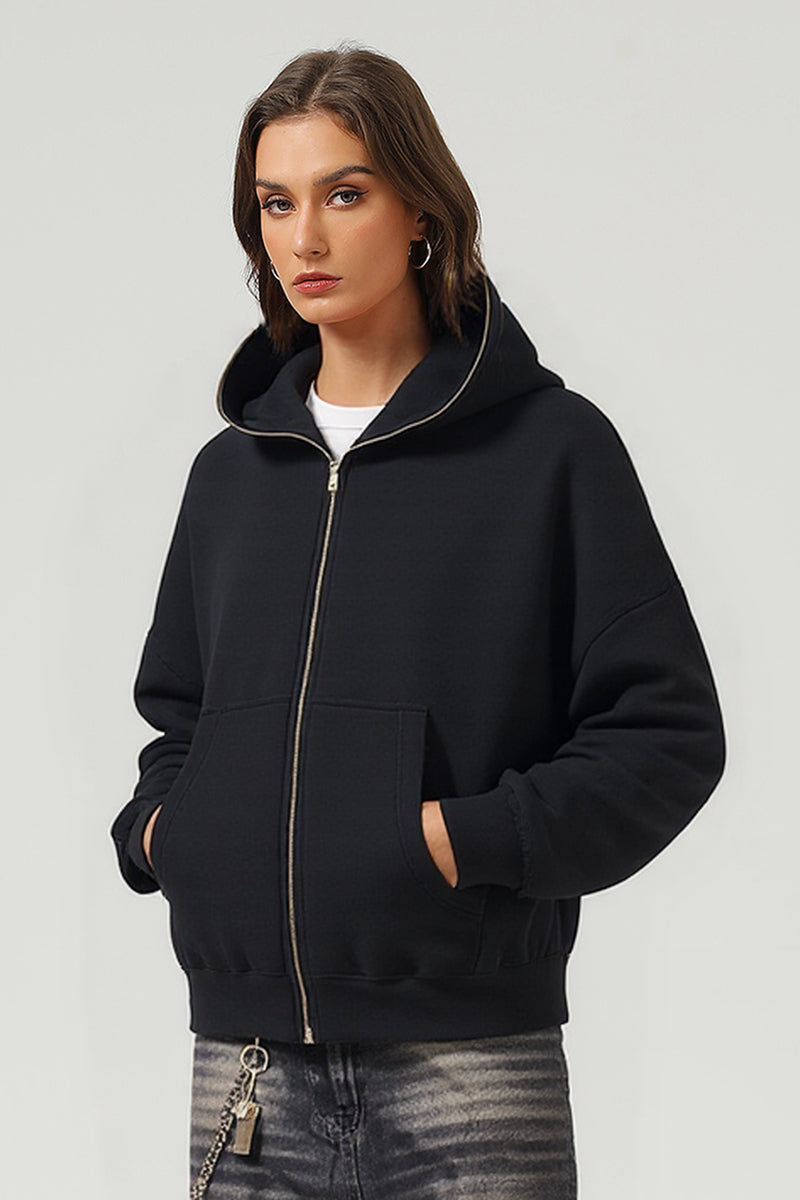 Unisex Punk Boxy Cropped Fleece Zip Hoodie