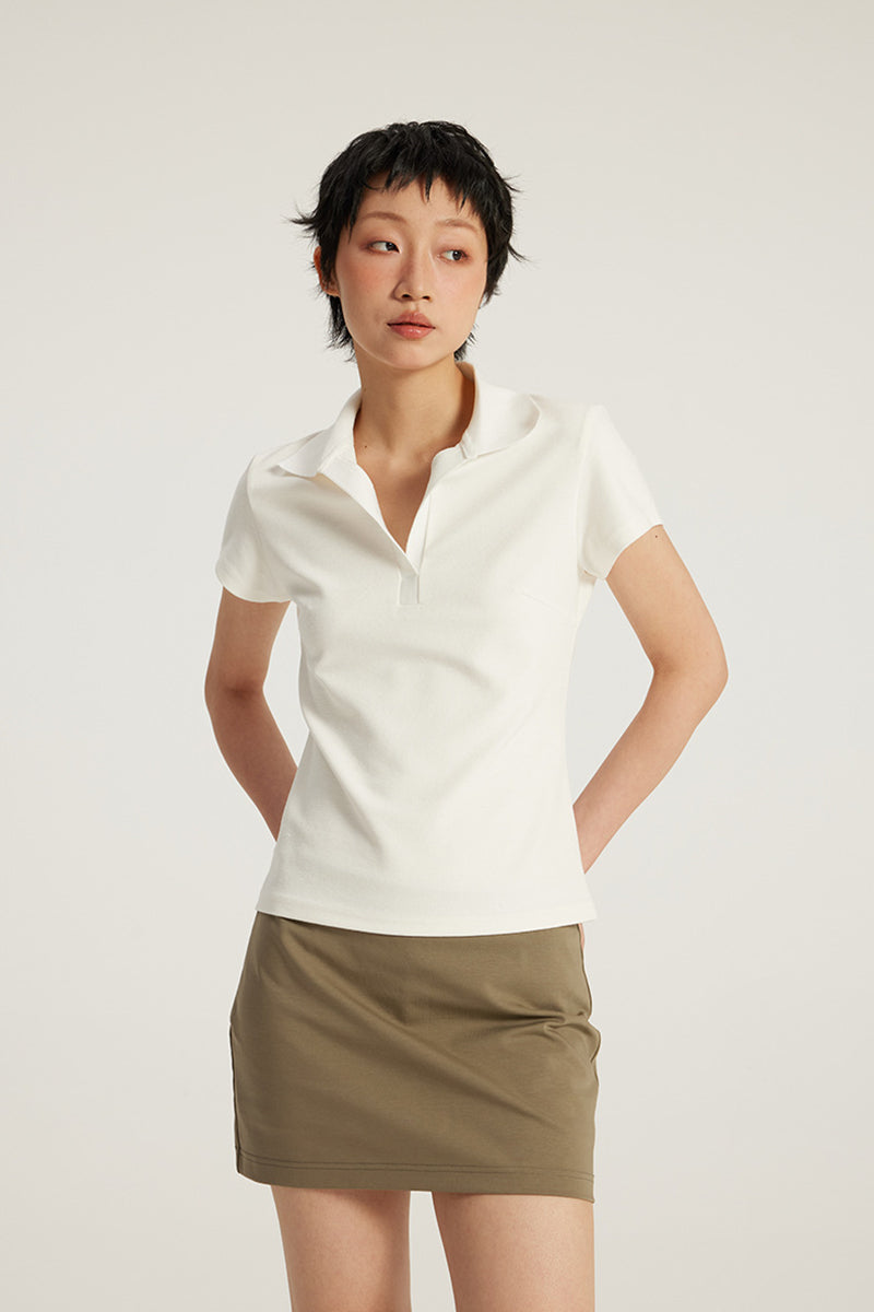 Women Slim Fit Polo Shirt - American Style Waist-Cinching Sport Top