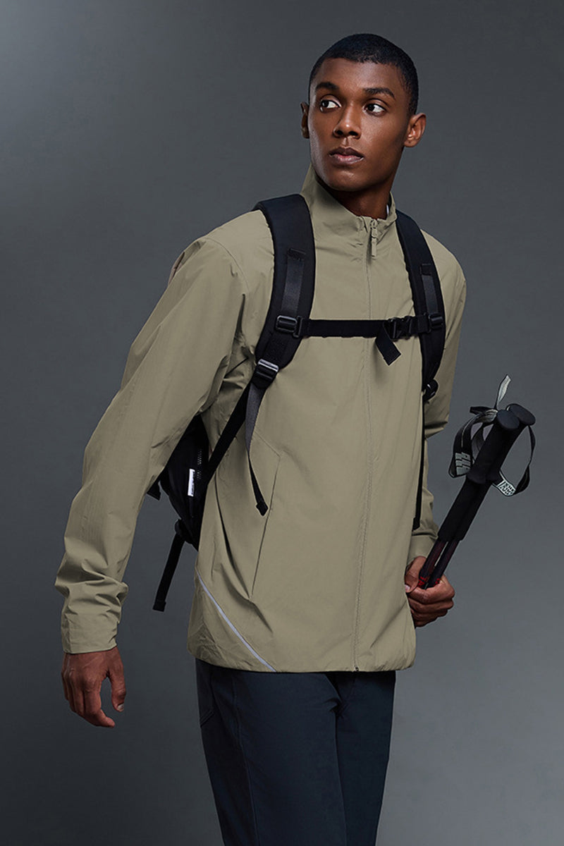 Men Outdoor Water-Resistant Fleece-Lined Stand Collar Jacket