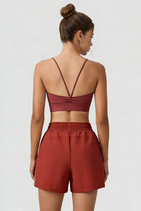Women Sports Sets:Thin Strap Bra And  Side Pocket Shorts