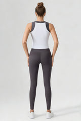 Women's Sports Sets:Half-Zip Color Block Bra And Leggings