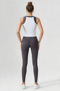 Women's Sports Sets:Half-Zip Color Block Bra And Leggings