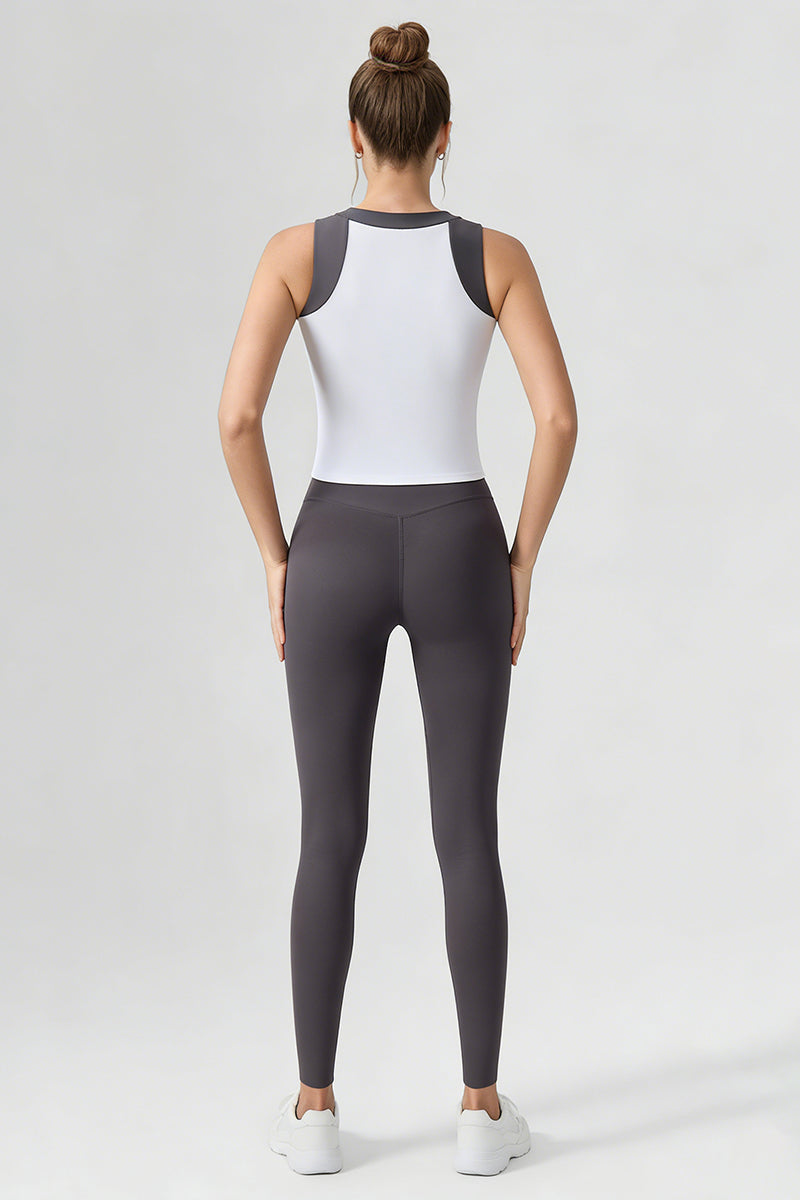 Women's Sports Sets:Half-Zip Color Block Bra And Leggings