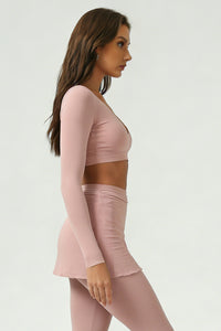 Women's Cross V-Neck Long Sleeve Side Tie Yoga Set - Solid