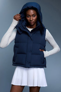 Women Short Down Vest Hooded Windproof Winter Outerwear