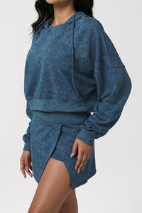 Women Print Sport Set: Crop Hoodie + Skort