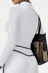 Women Color Block Naked Feel Zip Jacket