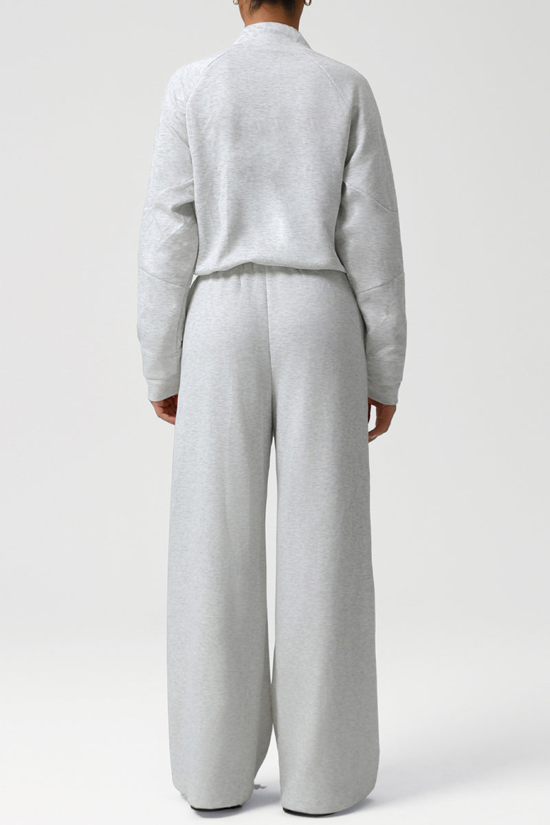 Women Casual Sporty Set: Half Zip Pullover + Wide Leg Pants