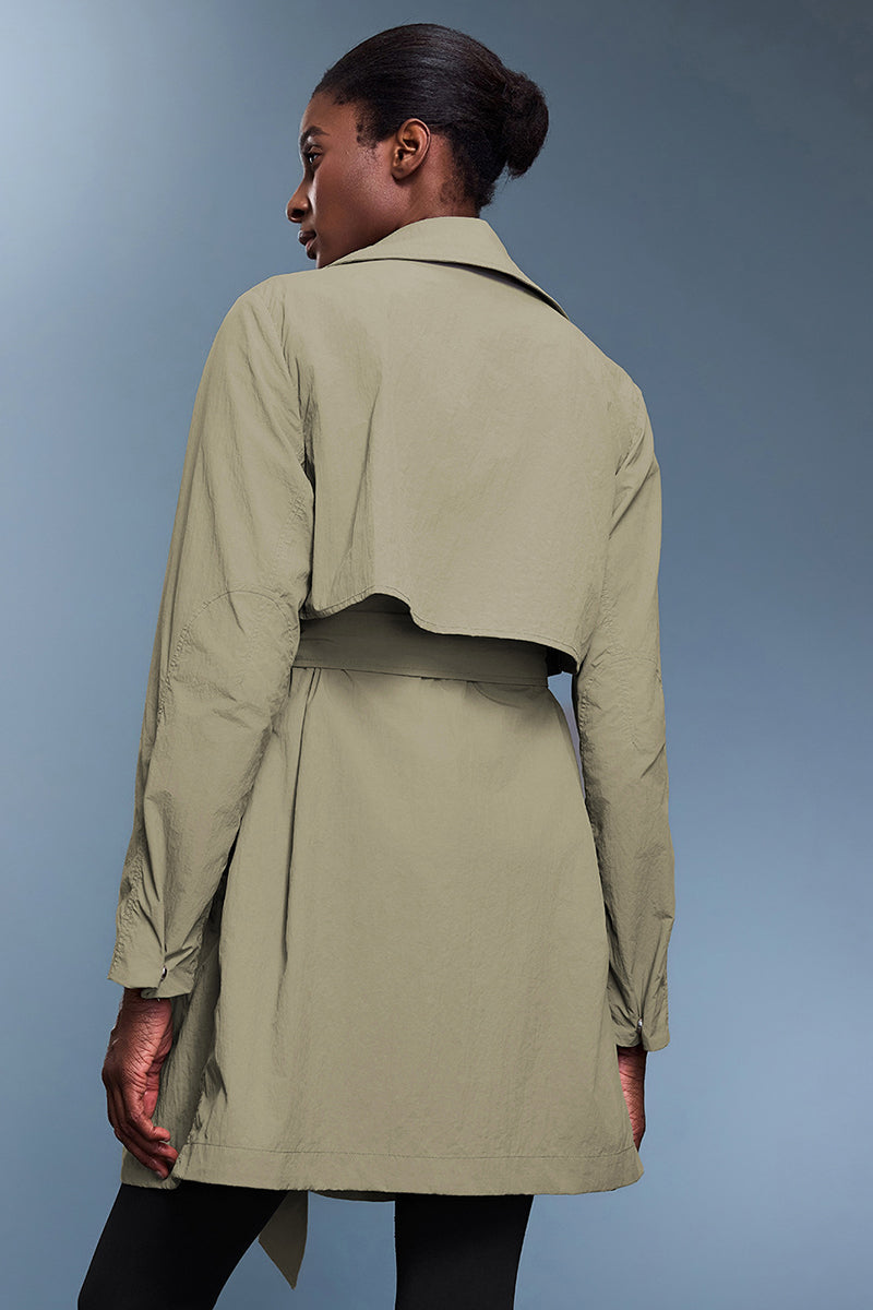 Women Slim-Fit Lightweight Waterproof Trench Coat with Detachable Belt