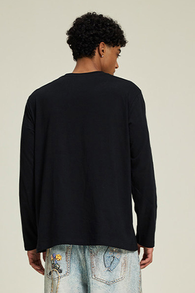 Men Solid Cotton Long Sleeve Tee