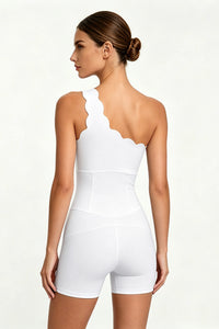 Women's One-Shoulder Scalloped Edge Short Leg Yoga Jumpsuits