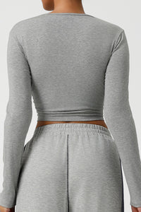 Women Ribbed Cropped Long-Sleeve Workout Top