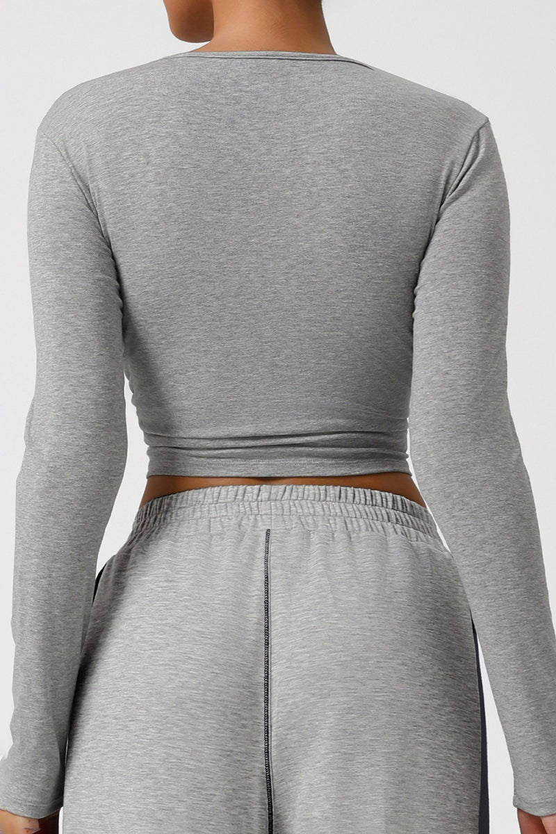 Women Ribbed Cropped Long-Sleeve Workout Top