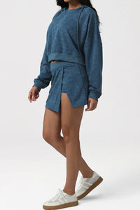 Women Print Sport Set: Crop Hoodie + Skort