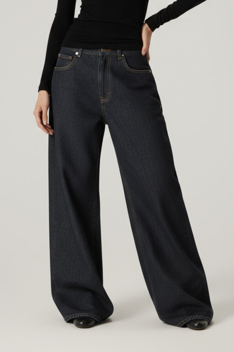 Women Retro Wide-Leg Classic Denim Pants