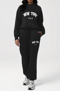 Women Letter Print Sweatshirt & Pants Set