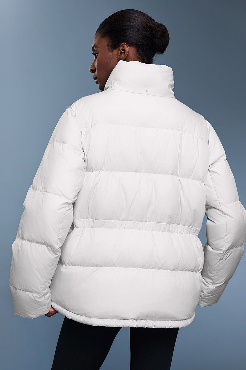 Women Quilted Waist-Cinching Hooded Down Jacket