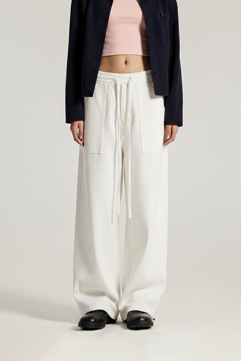 Women Relaxed Mid-Rise Wide-Leg Cargo Pants - Tencel Cotton Blend