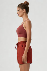 Women Sports Sets:Thin Strap Bra And  Side Pocket Shorts