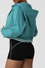 Women Contrast Trim Hooded Zip-Front Sport Jacket