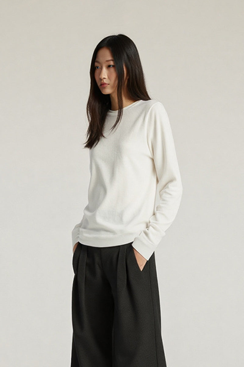 Women Tencel? Wool Relaxed Fit Long Sleeve Basic T-Shirt