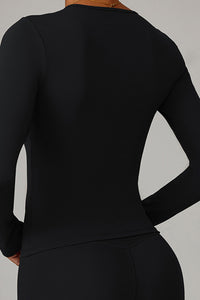 Women Brushed Round Neck Slim Fit Workout Long Sleeve Top