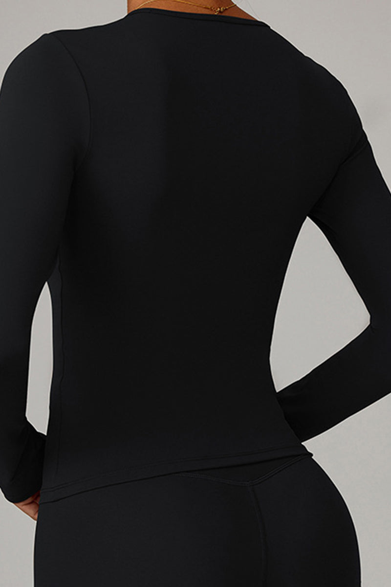 Women Brushed Round Neck Slim Fit Workout Long Sleeve Top