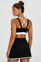 Women's Sports Sets:V-neck Cross Back Tank Top And Skirt