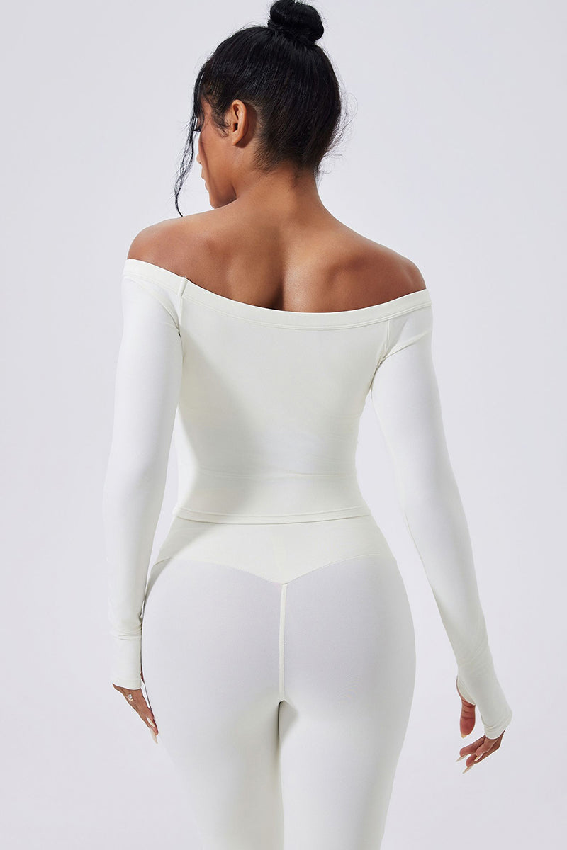 Women Off-Shoulder High-Waist Quick-Dry Yoga Set: Long Sleeve Top + Leggings