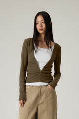 Women V-Neck Tencel-Wool Soft Stretch Relaxed-Fit Long-Sleeve Knit Top