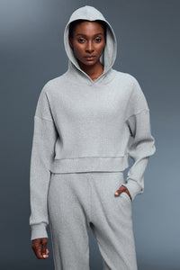 Women Oversized Letter-Striped Knit Hooded Casual Sportswear Sweatshirt