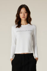 Women Round-Neck Modal-Blend Slim-Fit Printed Short Long-Sleeve Top