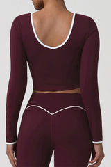 Women Naked-Feel Round-Neck Backless Cropped Yoga Long Sleeve Top