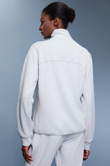 Women Waffle Knit Stand Collar Slim Fit Zip Up Athletic Jacket
