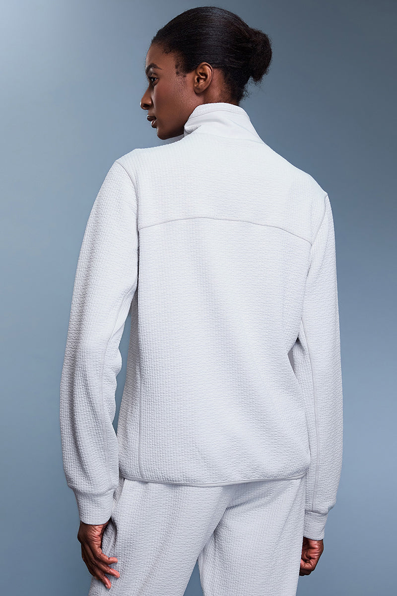 Women Waffle Knit Stand Collar Slim Fit Zip Up Athletic Jacket
