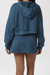 Women Print Sport Set: Crop Hoodie + Skort