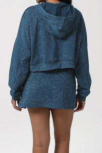 Women Print Sport Set: Crop Hoodie + Skort