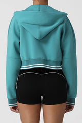 Women Contrast Trim Hooded Zip-Front Sport Jacket