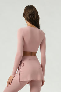 Women's Cross V-Neck Long Sleeve Side Tie Yoga Set - Solid