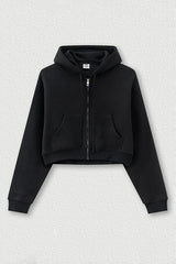 Loose cropped zip-up hooded jacket