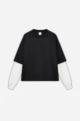 Unisex Boxy Mock Two-Tone Long Sleeve T-Shirt