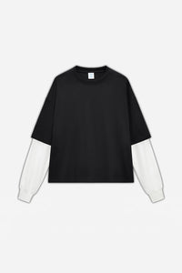Unisex Boxy Mock Two-Tone Long Sleeve T-Shirt
