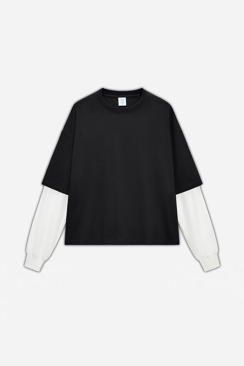 Unisex Boxy Mock Two-Tone Long Sleeve T-Shirt
