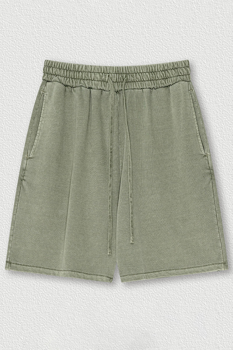 Indigo Washed Cotton Casual Shorts - Men's Loose Fit 5-Inch Sweatpants