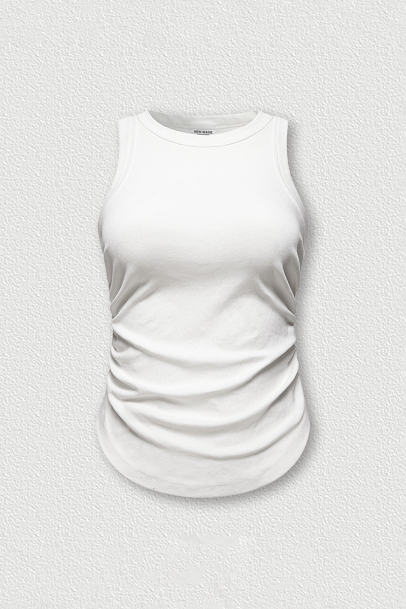 Streetwear Washed Crop Top - Pleated Slim-Fit Bustier Tank