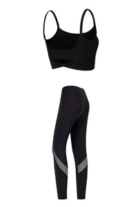 Women's Yoga Sets:Twist-Back Bra And Mesh Panel Leggings