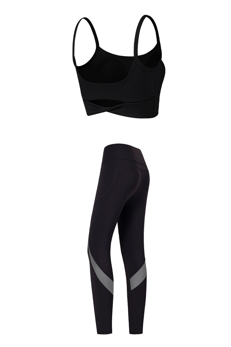 Women's Yoga Sets:Twist-Back Bra And Mesh Panel Leggings