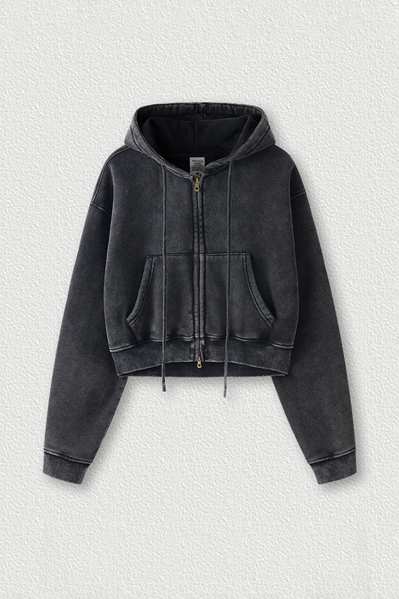 Women's zippered fleece cropped sweatshirt jacket