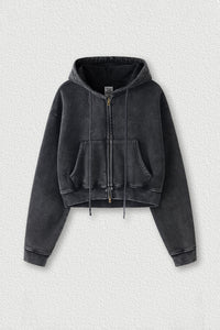 Women's zippered fleece cropped sweatshirt jacket